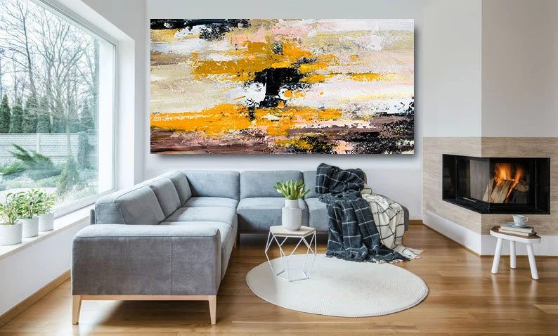 Oversized Yellow Canvas Paintings Abstract Canvas Artwork C3I12 wall art